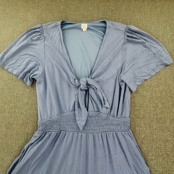 LOFT Beach Romper Small Scoop Tie Neck Short Sleeve Pockets Relaxed Fit Rayon & - Picture 4 of 12